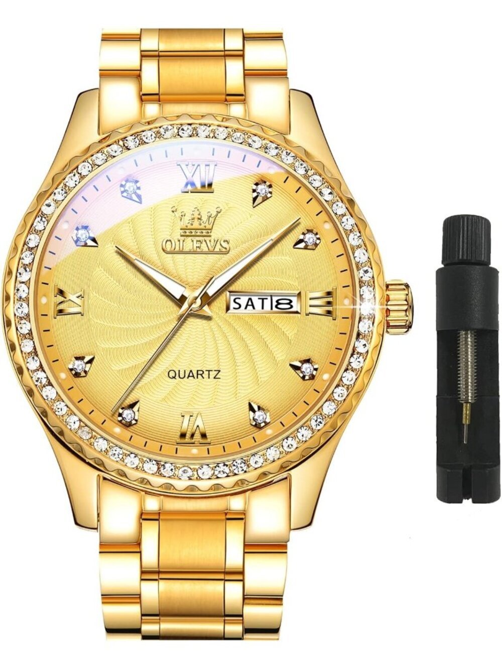 Men's All Gold Big Dial Analog Quartz Stainless Steel Relojes Waterproof Watch